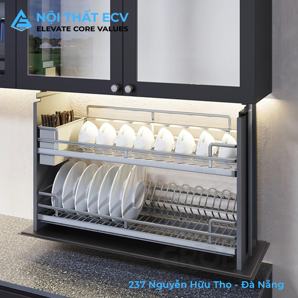 Giá Bát Nâng Hạ Cảm Ứng Lên Xuống, Inox SUS304 Nan Oval C1304-70ES, C1304-80ES, C1304-90ES