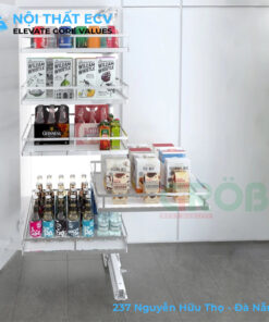 Kệ Đựng Tủ Đồ Khô Xoay Mở Từng Tầng, Inox 304, Nan Dẹt, Đáy Melamin GROB GM304-550