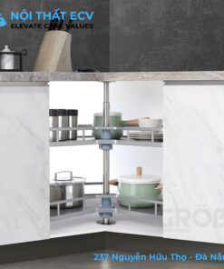 Kệ Mâm Xoay Góc 270 Nan Dẹt, Inox 304 Đáy Melamin, Inox Mờ GROB GM304-270.8, GM304-270.9