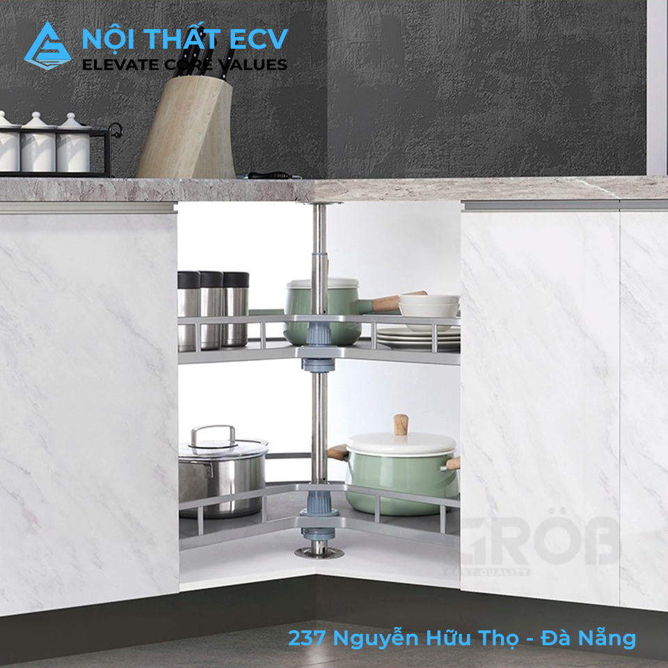 Kệ Mâm Xoay Góc 270 Nan Dẹt, Inox 304 Đáy Melamin, Inox Mờ GROB GM304-270.8, GM304-270.9