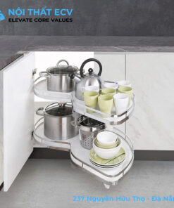 Kệ Mâm Xoay Góc Hình Lá Inox 304, Nan Dẹt, Đáy Melamin, Inox Mờ GROB GX304-90L, GX304-90R